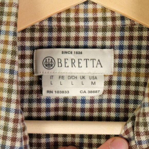 Beretta Shirt Mens Medium Brown Shepherd Check Flannel Button Down Long Sleeve - Picture 7 of 9